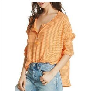 Free People Orange Hong Kong Button Front Striped Henley New NWT Medium